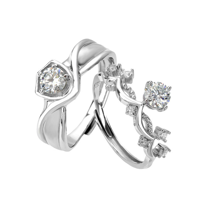 [Princess & Knight] Moissanite Couple Silver Ring