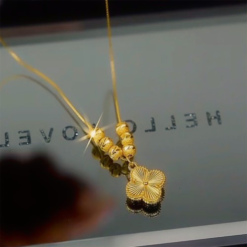 18K Gold Plated Classic Four Leaf Clover Engraved Necklace