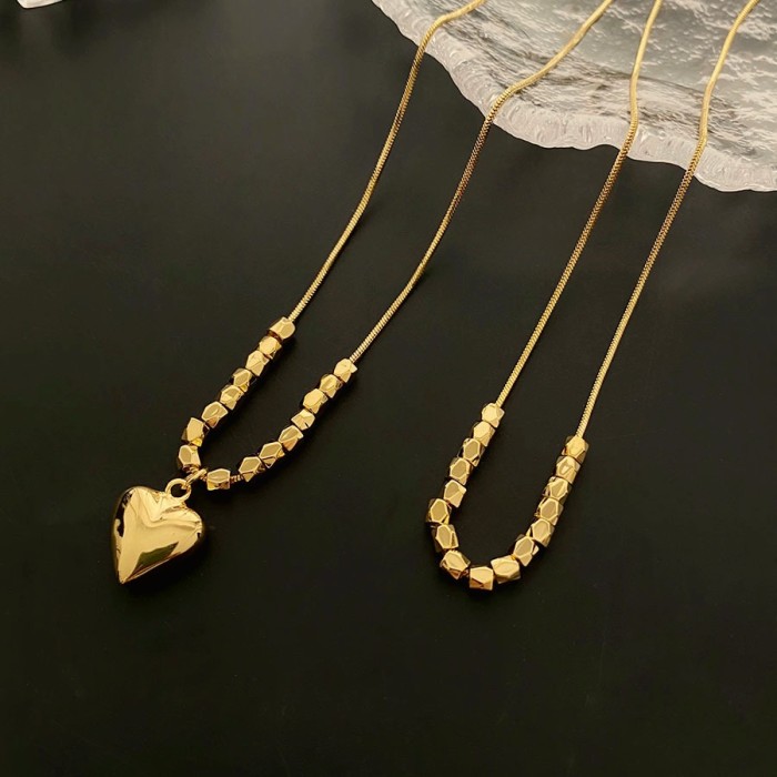 Plated 24K Yellow Gold Double Layers Heart Necklace