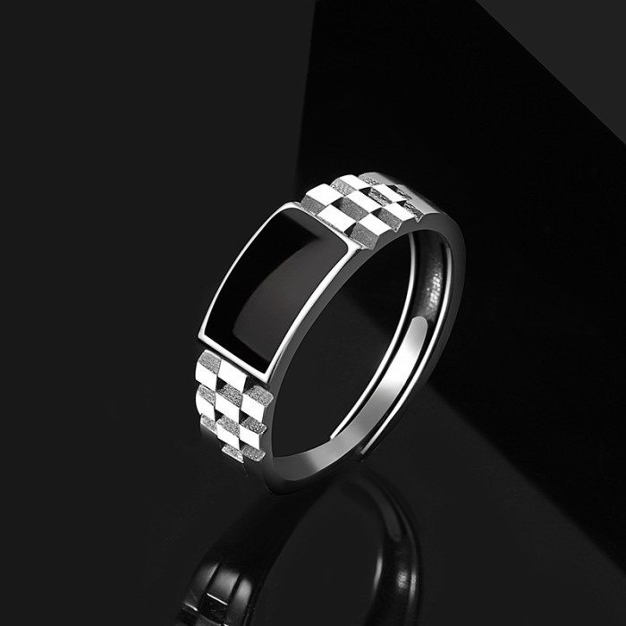 Men's Onyx Tessellated Adjustable Ring(US6-US9)