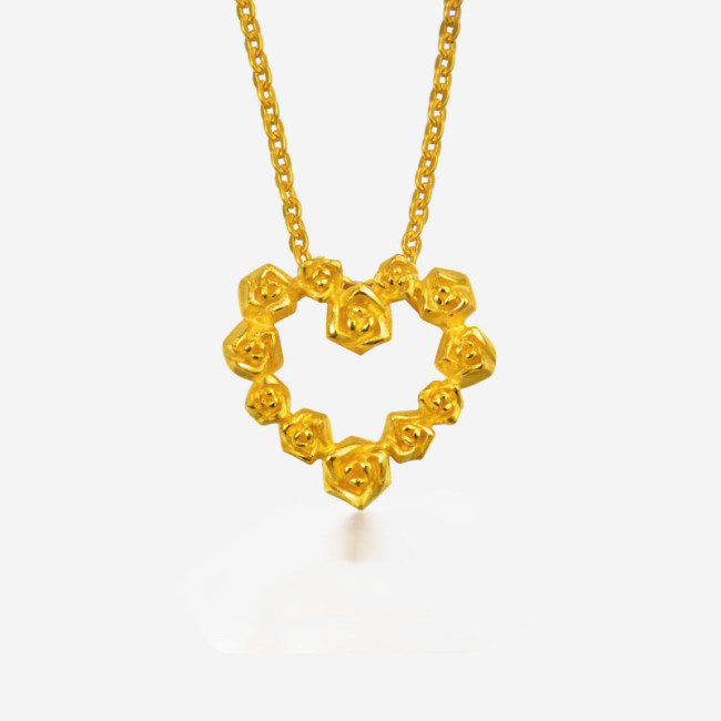 24K Gold Plated Rose Heart Necklace