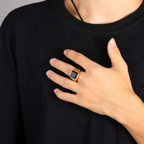 Men's Plated Yellow Gold Obsidian Ring Power Ring