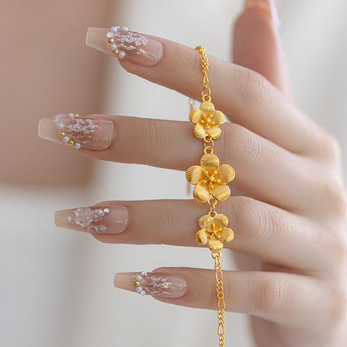 24K Gold Plated Large Flower Bracelet for Women
