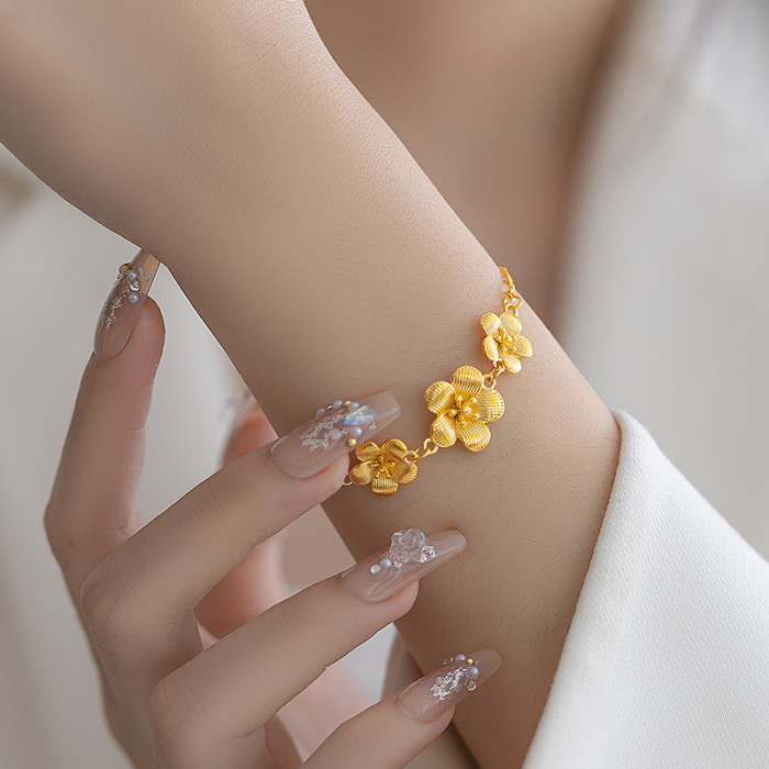 24K Gold Plated Large Flower Bracelet for Women