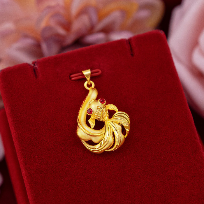 24K Gold Plated Goldfish Necklace with Artificial Ruby