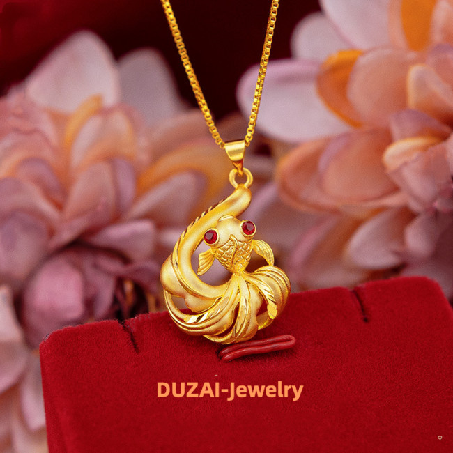 24K Gold Plated Goldfish Necklace with Artificial Ruby