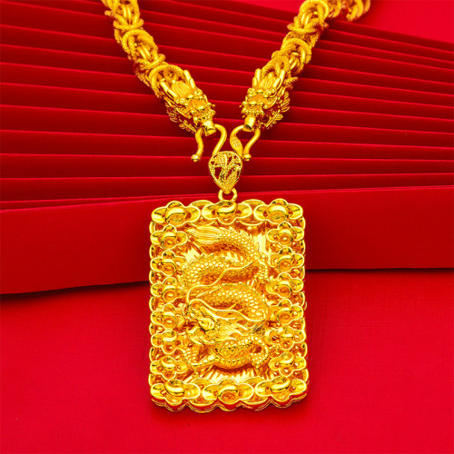 Real Men's Flying Dragon Large 60cm Plate 24K Gold Plating Necklace