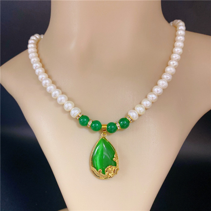 24k Gold Plated Jade Pearl Necklace