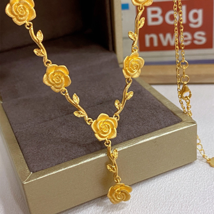 24K Gold Plated Big Rose Blessing Necklace