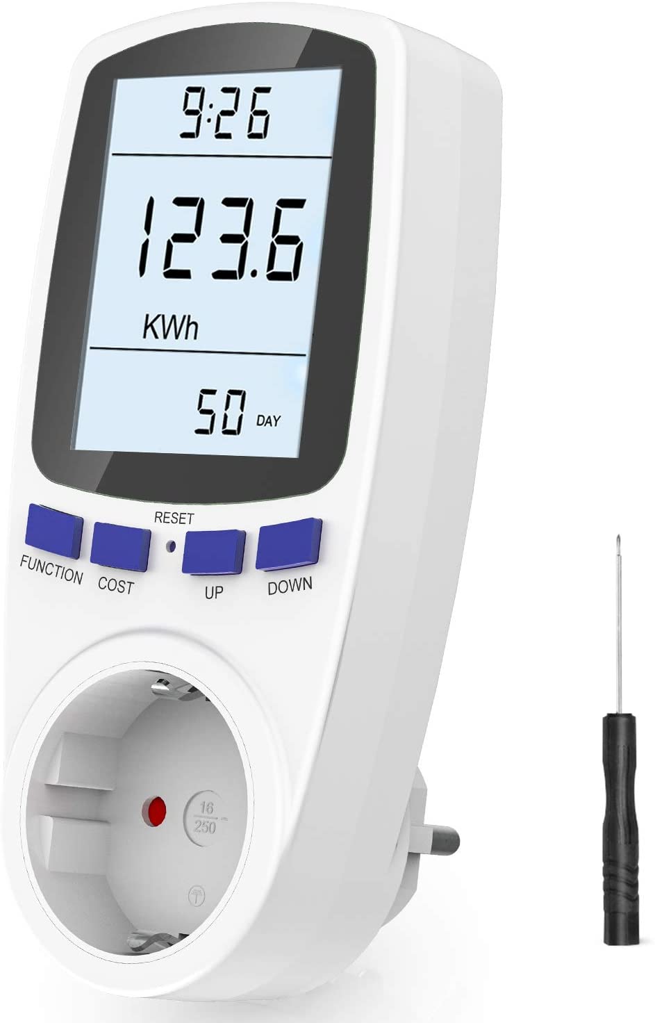 Energiekostenmessgerät Stromverbrauchszähle, stromzähler für steckdose  strommessgerät mit digitaler LCD-Anzeige Überlastsicherung und 7  energiesparenden Anzeigemodi