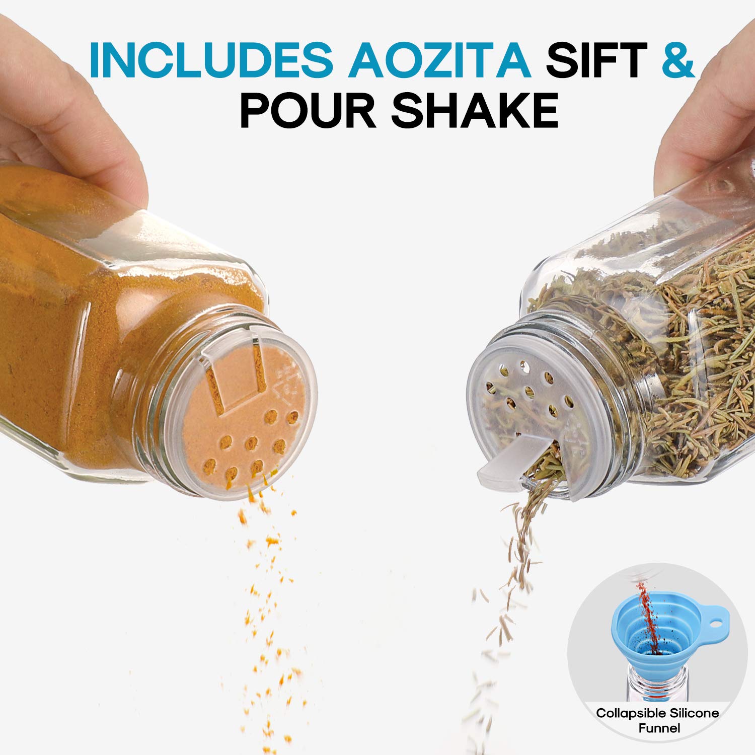 with Shaker Lids and Stainless... 4oz Aozita 12-piece Glass Spice Jars/Bottles