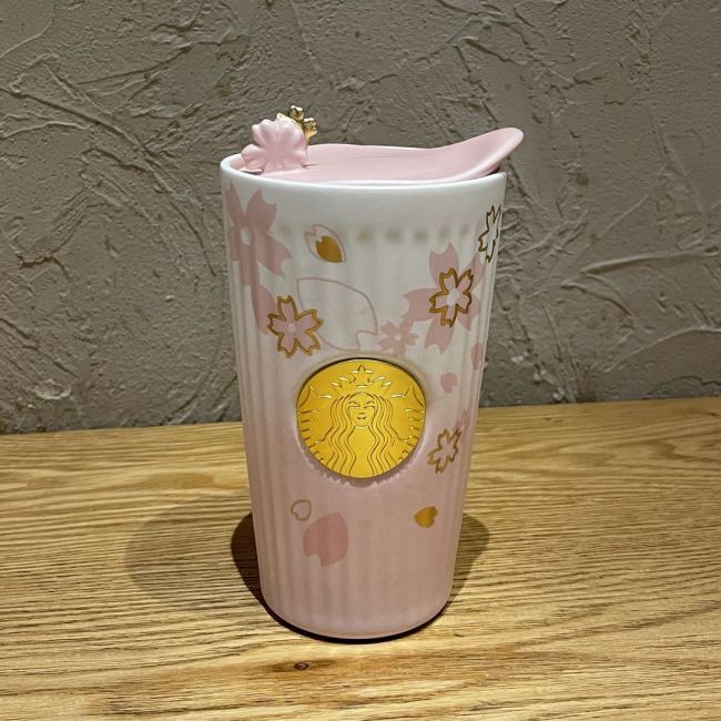 2021 China Sakura Double Wall Tumbler Pink Golden logo 12oz Mug