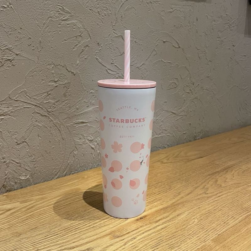 2021 China Sakura Pink petals 16oz Stainless steel straw cup