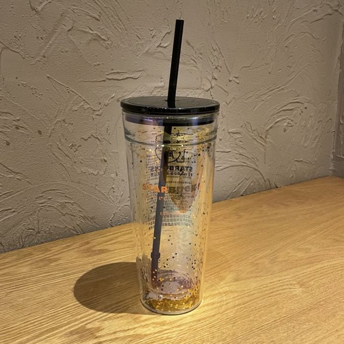 2021 China 10th Anniversary Edition Black Gold glitter 20oz Glass straw cold cup