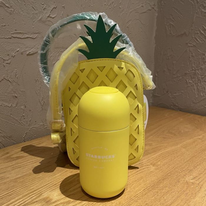 2021 Summer Yellow capsule shape 7oz Stainless steel cup With Pineapple bag Set