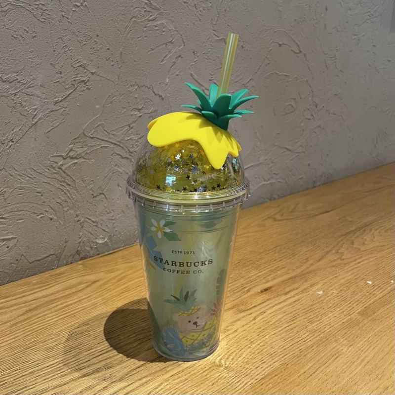 Tumbler Summer Pineapple shape Cute bear 16oz Double wall Straw Cold Cup