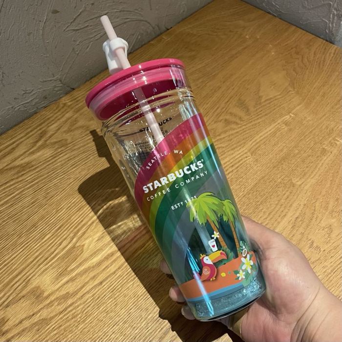 2021 Summer Toucan Colorful woods 20oz Glass Straw Cold Cup