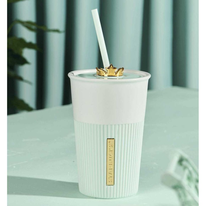 2021 China Mint Green Series Crown 20oz Ceramic straw cup