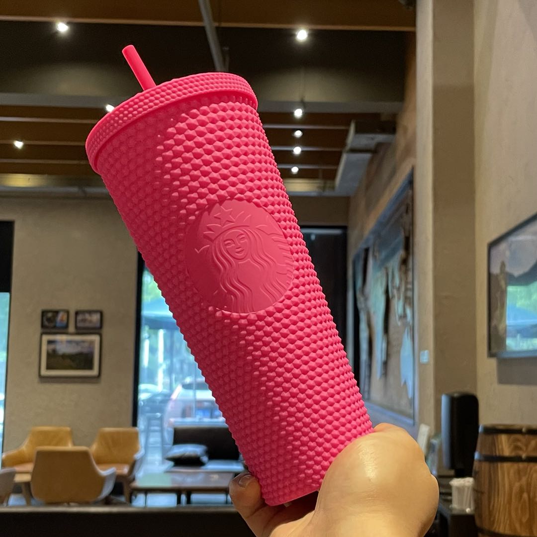 Starbucks 2021 China Diamond Matte Barbie Pink Studded Tumbler Straw Cup  24oz