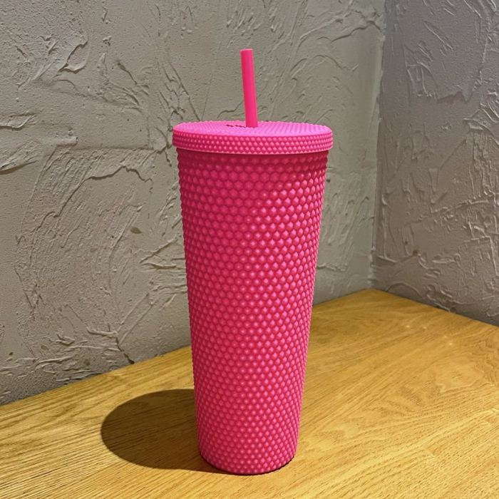 Barbie Pink matte Diamond studded 24oz Straw Cold Cup