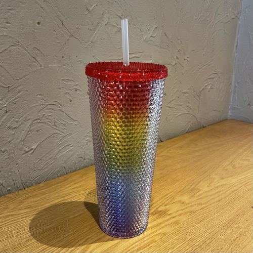 2021 China Valentine's Day Rainbow Bling Diamond studded 24oz Straw Cold Cup
