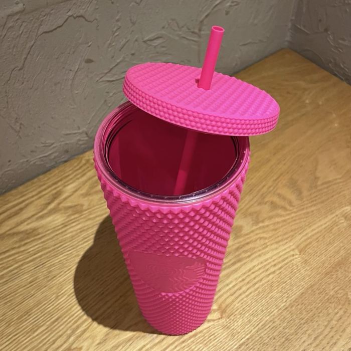 Hot Pink Studded Tumbler W/ Lid & Straw Barbie Hot Cold Coffee Cup