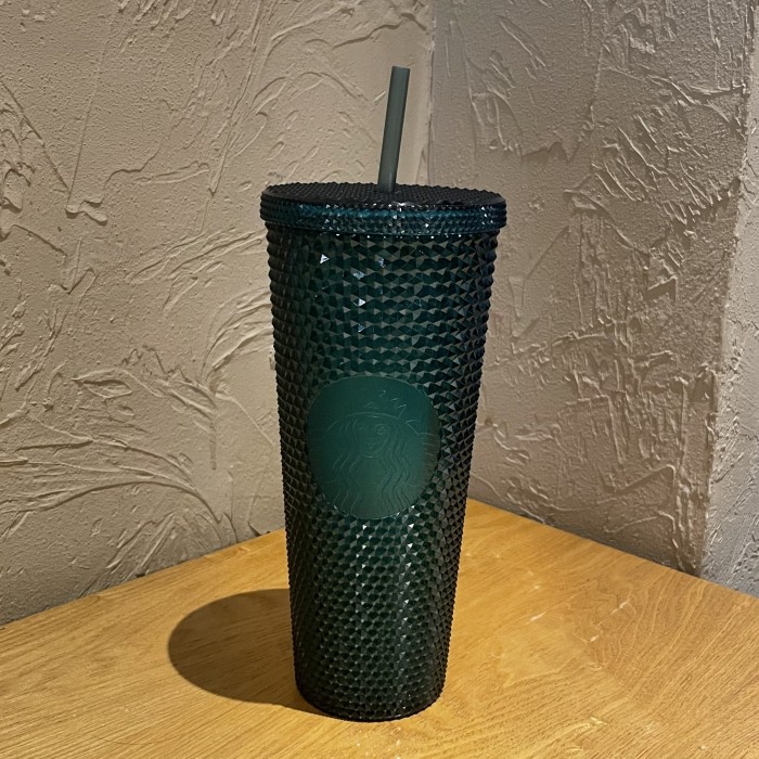 2021 China Tumbler Green Diamond studded 24oz Straw Cold Cup