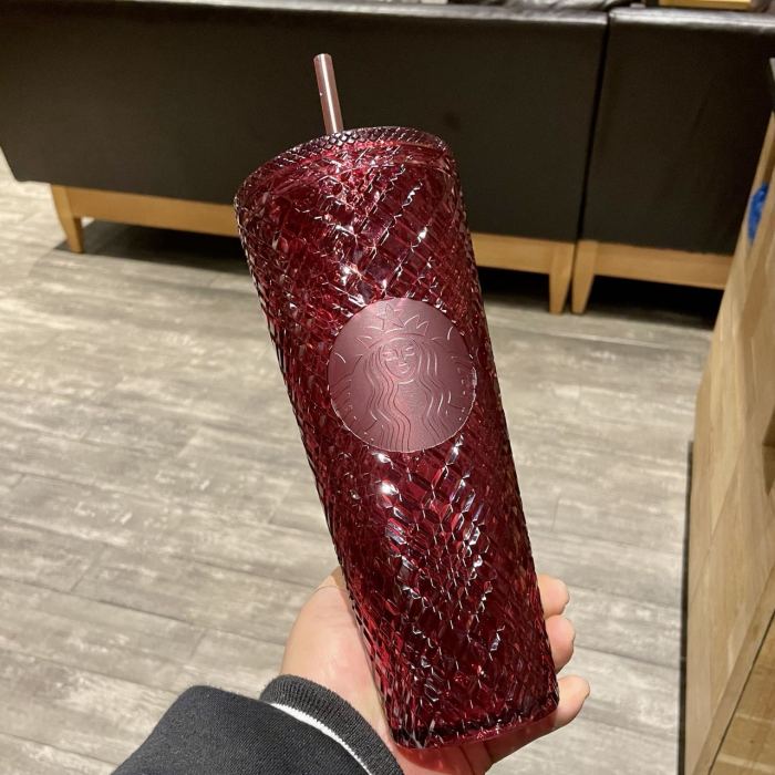 2021 China Christmas Retro Wine Red VENTI Jeweled Diamond 24oz Straw Cold Cup