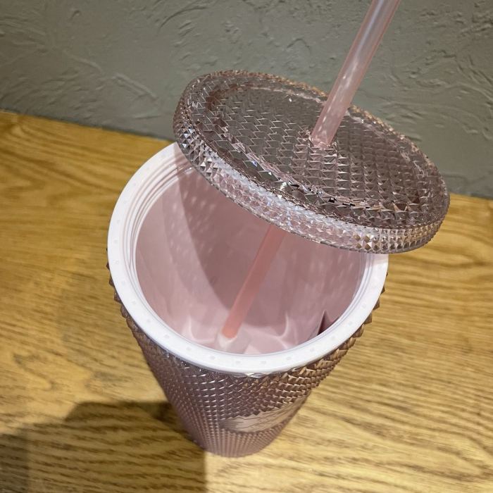 Starbucks Sakura Pink Glitter Studded Cold Cup Tumbler 24oz/710ml Cold  Drink Cup