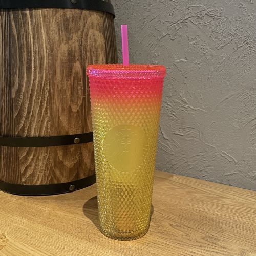 2022 China Summer Pink Yellow Gradient Bling Diamond studded 24oz Straw Cold Cup