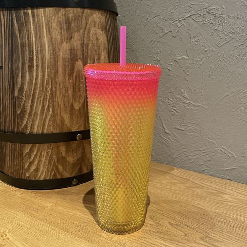 2022 China Summer Pink Yellow Gradient Bling Diamond studded 24oz Straw Cold Cup