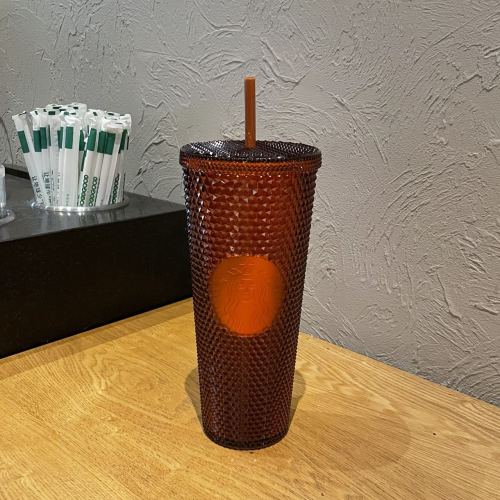 2022 China Halloween Pumpkin color Bling Diamond studded 24oz Straw Cold Cup