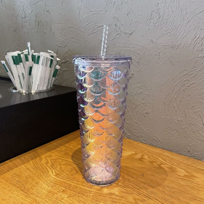 China Silvery Bling fish scale Jeweled 24oz Straw Cold Cup