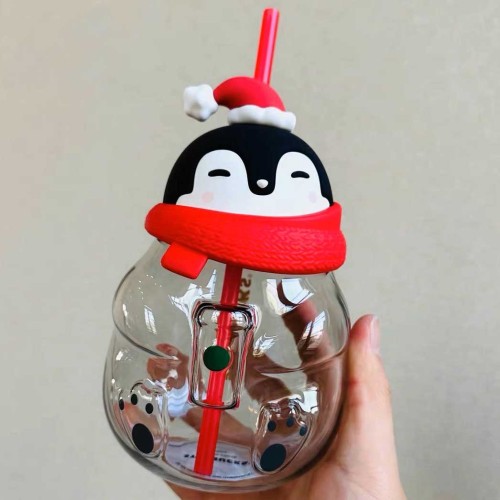 2022 China Christmas Penguin shape 22oz Glass straw cup