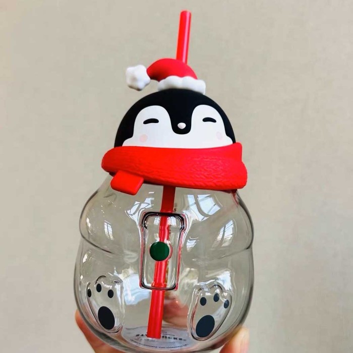 2022 China Christmas Penguin shape 22oz Glass straw cup