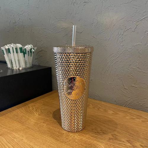 2023 China Bling Gold Diamond studded 24oz Straw Cold Cup