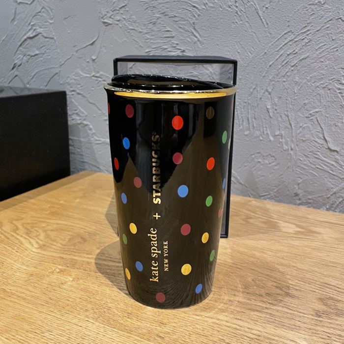 2023 China Black polka dots 12oz Double wall ceramic mug