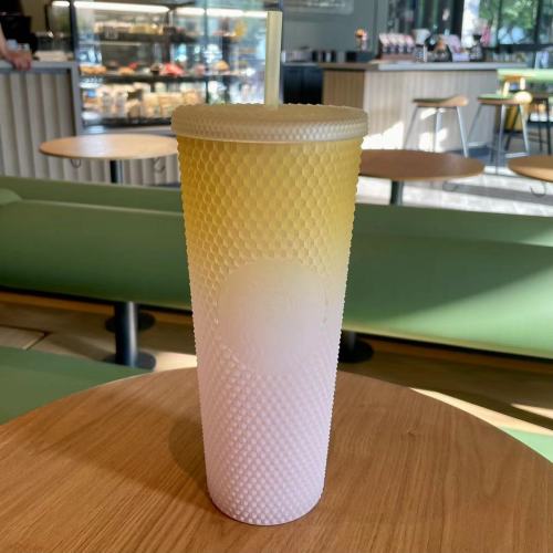 2023 China Tumbler Gradient Yellow Pink Matte Diamond studded 24oz Straw Cold Cup