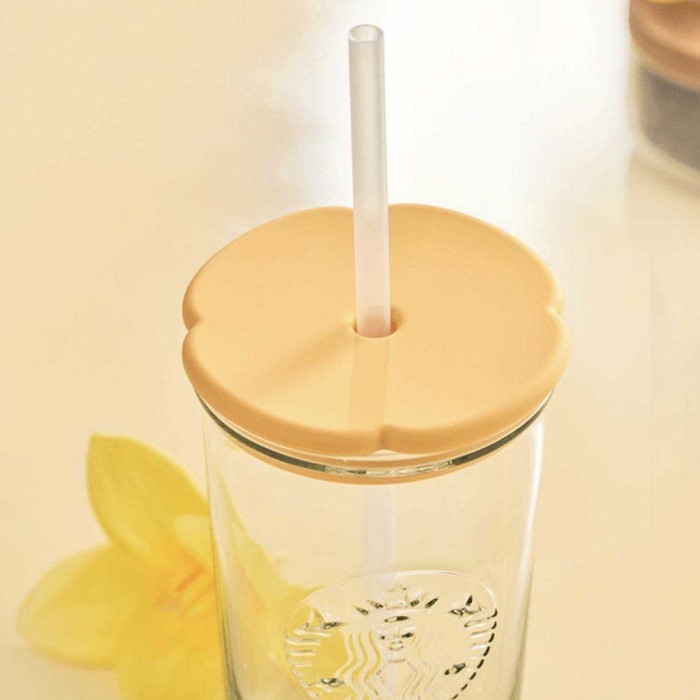 2023 China Tumbler Flower shaped cup lid 16oz Glass straw cup