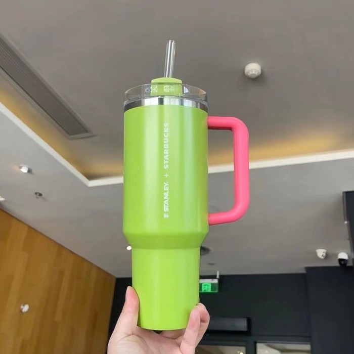 Green 40oz Stanley Stainless steel straw cup