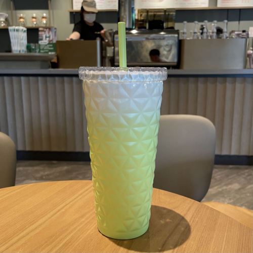 2023 China Tumbler diamond Green gradient 20oz Stainless steel straw cup