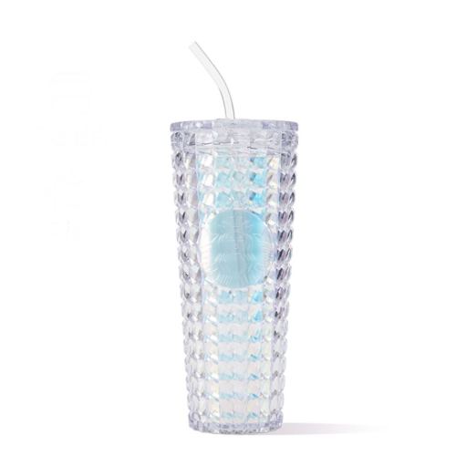 2023 China siren Series Silvery Bling Jeweled 24oz Plastic curved straw cup
