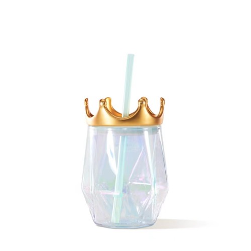 2023 China siren Blue Ocean Series Golden crown 16oz Glass straw cup