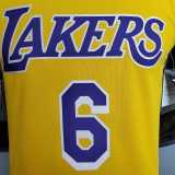 James #6 Lakers Round neck yellow NBA Jersey
