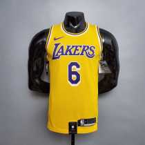 James #6 Lakers Round neck yellow NBA Jersey