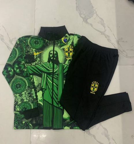 Brazil  2024 Green Jesus long sleeve  Jacket suit S-XXL