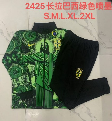 Brazil  2024 Green Jesus long sleeve  Jacket suit S-XXL