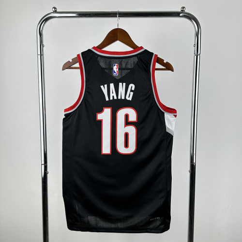 23rd season Trail Blazers Black No. 16 Yang Hansen NBA Jersey