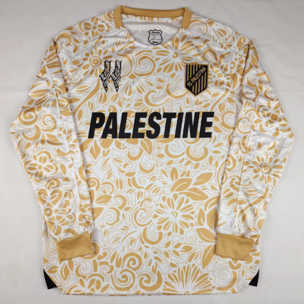 Palestino CD 2025/26 Gold White Long Sleeve soccer jersey size S-2XL