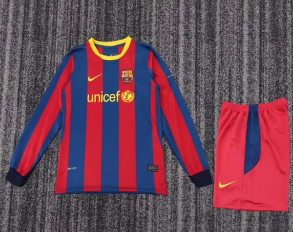 Retro Barcelona home 2010-11 Long Sleeve  kid kit  Size 16-28